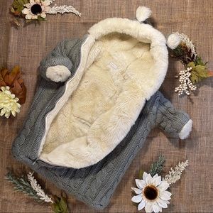 Restoration Hardware Cable Knit Luxe Faux Fur Baby Bunting / Pram Bag